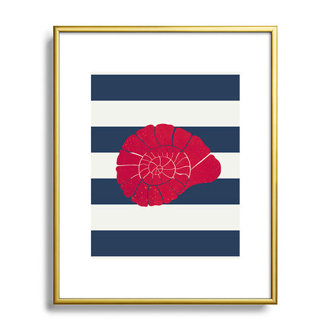 Cynthia Haller Red nautilus shell and navy Metal Framed Art Print
