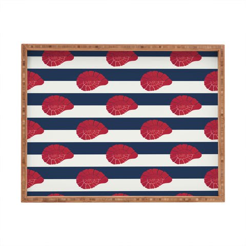 Cynthia Haller Red nautilus shell and navy Rectangular Tray