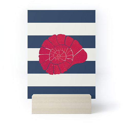 Cynthia Haller Red nautilus shell and navy Mini Art Print
