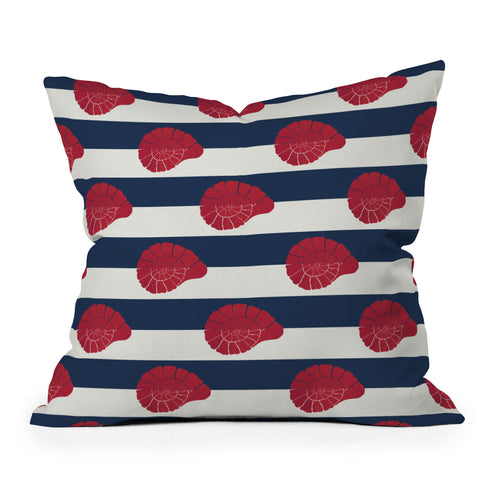 Cynthia Haller Red nautilus shell and navy Throw Pillow