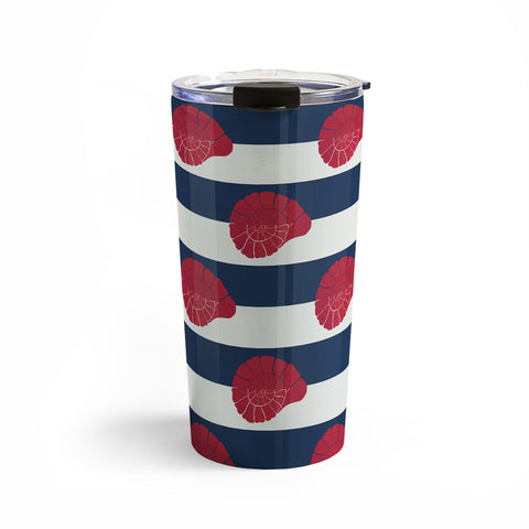 Cynthia Haller Red nautilus shell and navy Travel Mug