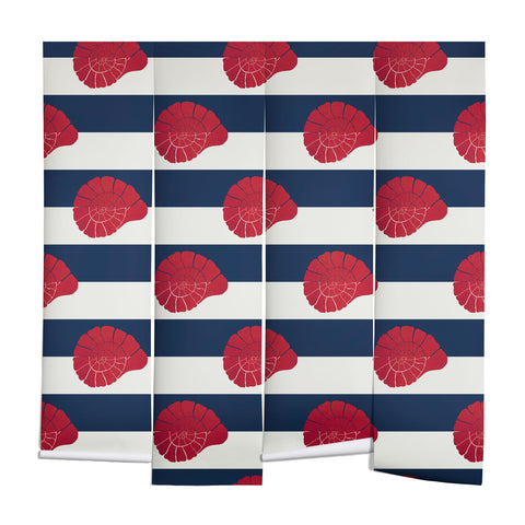 Cynthia Haller Red nautilus shell and navy Wall Mural