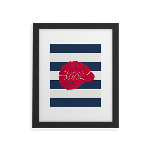 Cynthia Haller Red nautilus shell and navy Framed Art Print