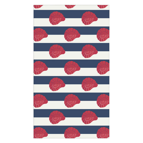 Cynthia Haller Red nautilus shell and navy Tablecloth