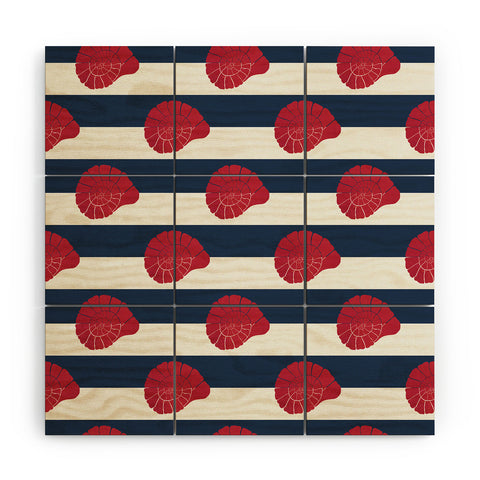 Cynthia Haller Red nautilus shell and navy Wood Wall Mural