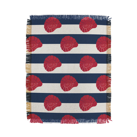 Cynthia Haller Red nautilus shell and navy Throw Blanket