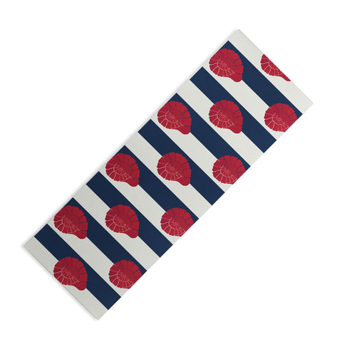 Cynthia Haller Red nautilus shell and navy Yoga Mat