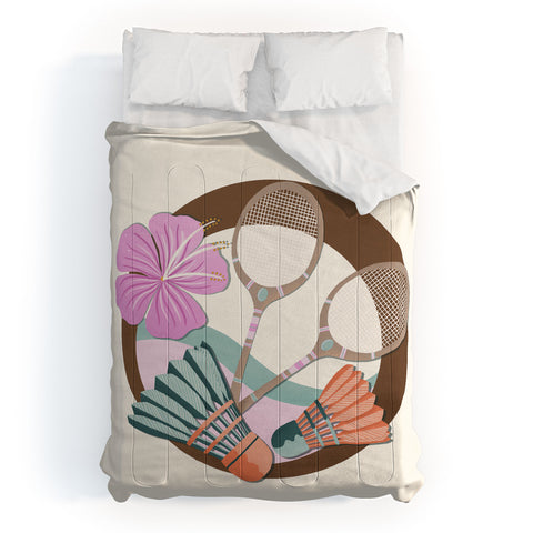 Cynthia Haller Tropical Badminton badge pink Comforter