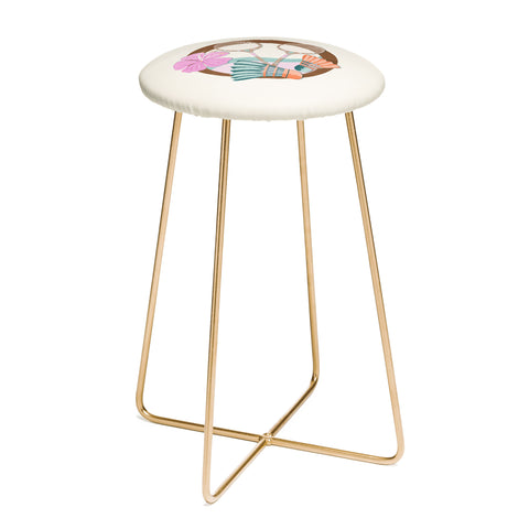 Cynthia Haller Tropical Badminton badge pink Counter Stool