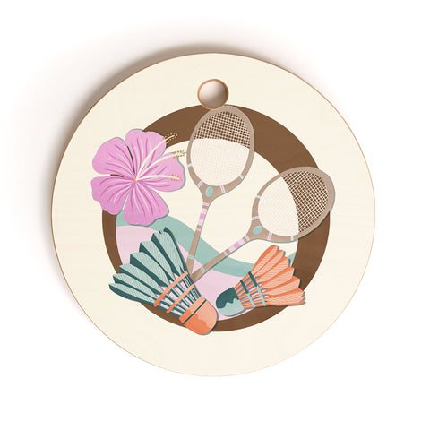 Cynthia Haller Tropical Badminton badge pink Cutting Board Round