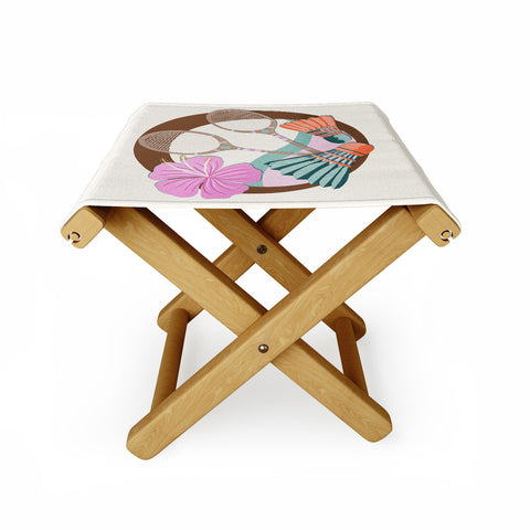 Cynthia Haller Tropical Badminton badge pink Folding Stool
