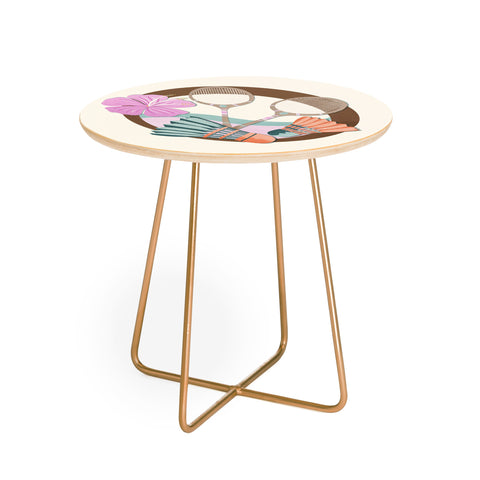 Cynthia Haller Tropical Badminton badge pink Round Side Table
