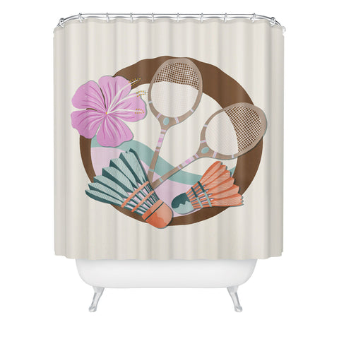 Cynthia Haller Tropical Badminton badge pink Shower Curtain