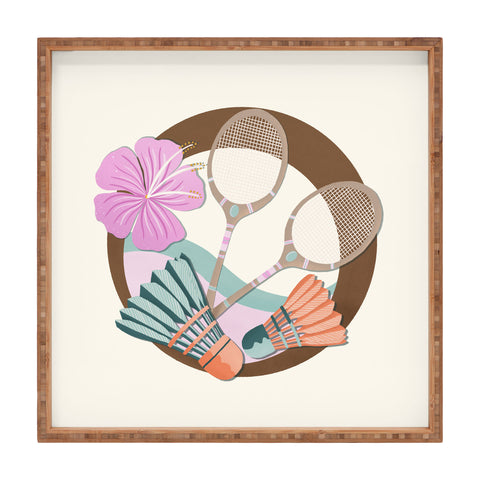 Cynthia Haller Tropical Badminton badge pink Square Tray