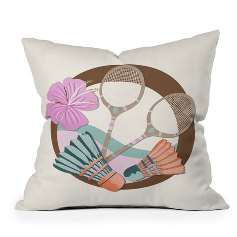 Cynthia Haller Tropical Badminton badge pink Throw Pillow