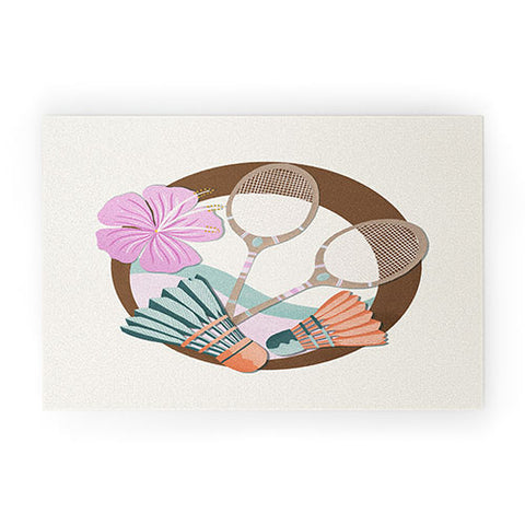 Cynthia Haller Tropical Badminton badge pink Welcome Mat