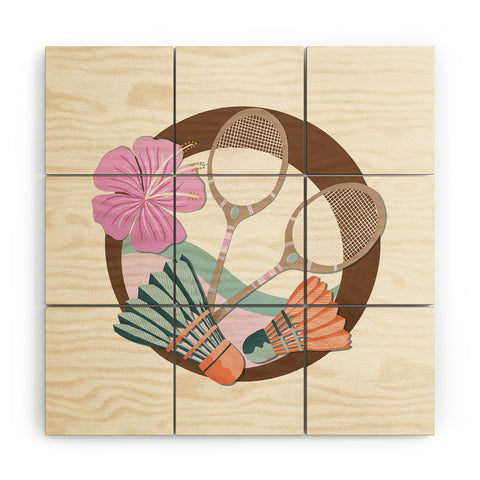 Cynthia Haller Tropical Badminton badge pink Wood Wall Mural
