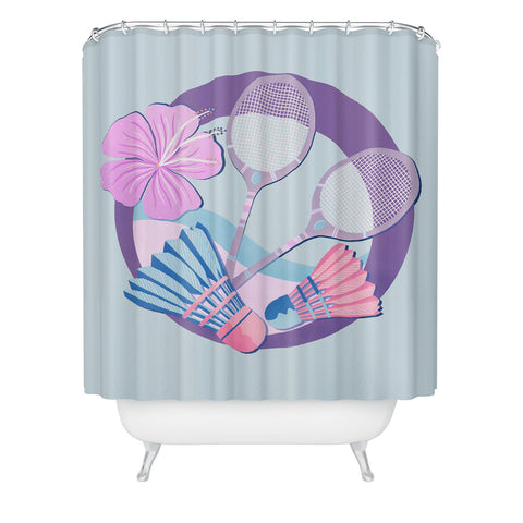 Cynthia Haller Tropical badminton badge Shower Curtain