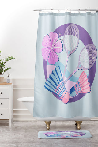 Cynthia Haller Tropical badminton badge Shower Curtain And Mat