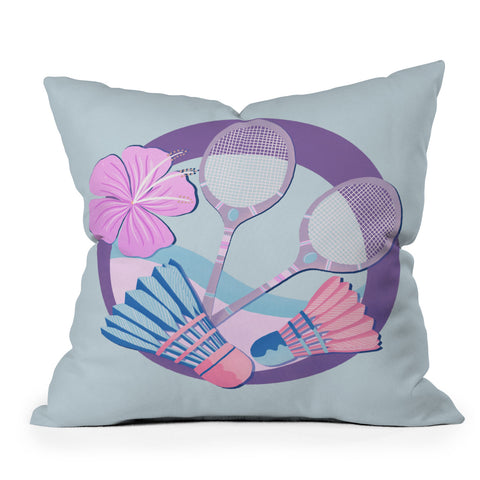 Cynthia Haller Tropical badminton badge Outdoor Throw Pillow