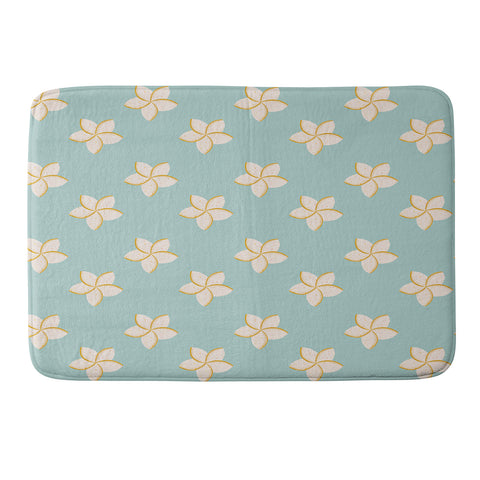 Cynthia Haller White and turquoise plumeria Memory Foam Bath Mat