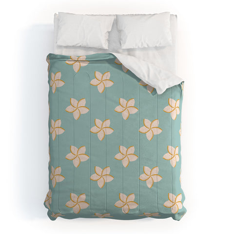 Cynthia Haller White and turquoise plumeria Comforter