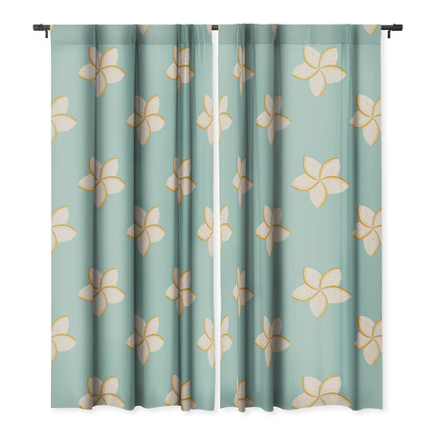 Cynthia Haller White and turquoise plumeria Blackout Window Curtain