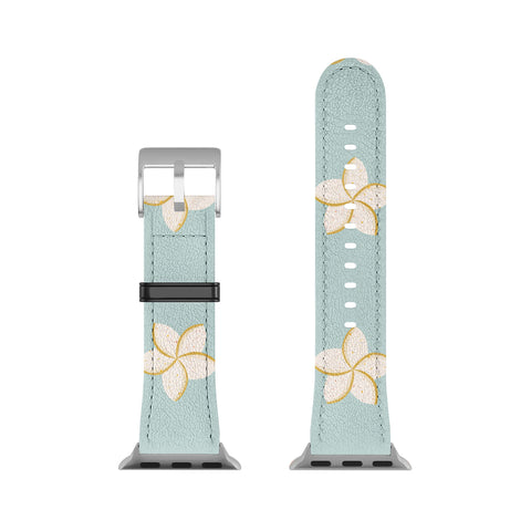 Cynthia Haller White and turquoise plumeria Apple Watch Band