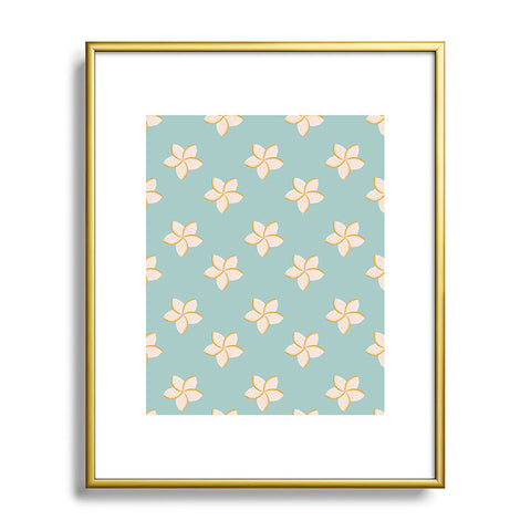 Cynthia Haller White and turquoise plumeria Metal Framed Art Print