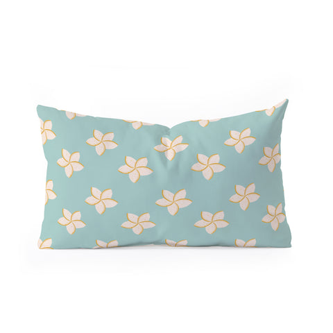 Cynthia Haller White and turquoise plumeria Oblong Throw Pillow