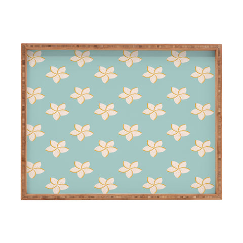 Cynthia Haller White and turquoise plumeria Rectangular Tray