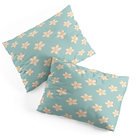 Cynthia Haller White and turquoise plumeria Pillow Shams