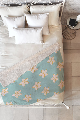 Cynthia Haller White and turquoise plumeria Fleece Throw Blanket