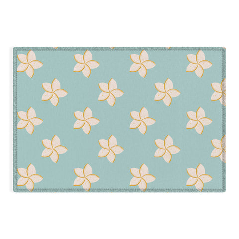 Cynthia Haller White and turquoise plumeria Outdoor Rug