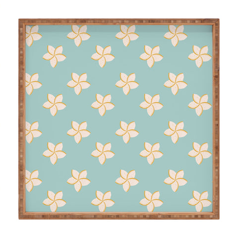Cynthia Haller White and turquoise plumeria Square Tray