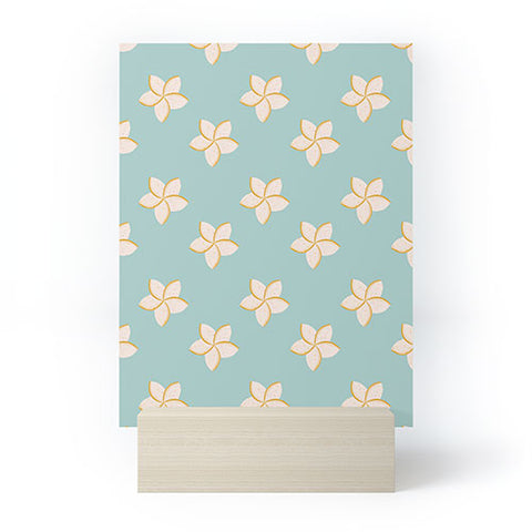 Cynthia Haller White and turquoise plumeria Mini Art Print