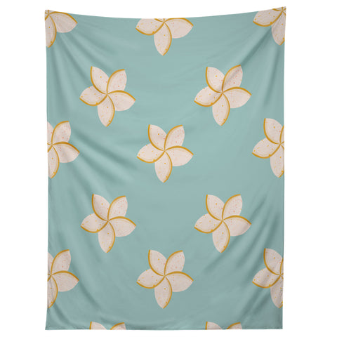 Cynthia Haller White and turquoise plumeria Tapestry