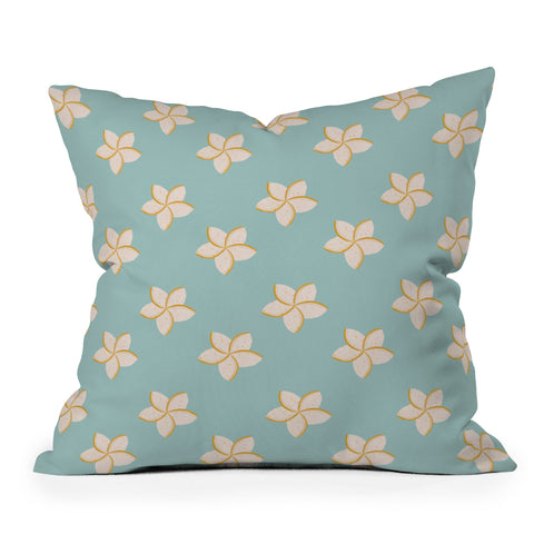 Cynthia Haller White and turquoise plumeria Outdoor Throw Pillow