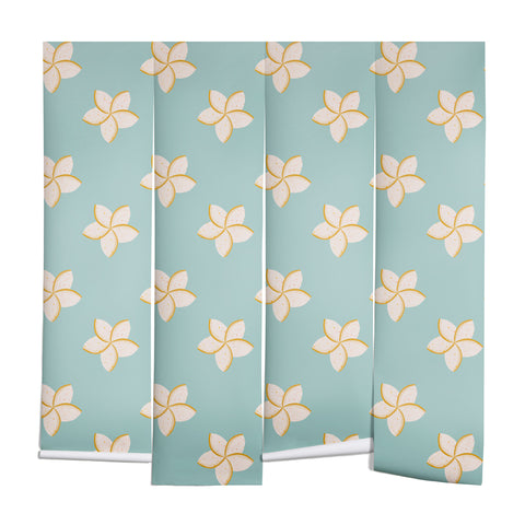 Cynthia Haller White and turquoise plumeria Wall Mural