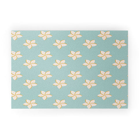 Cynthia Haller White and turquoise plumeria Welcome Mat