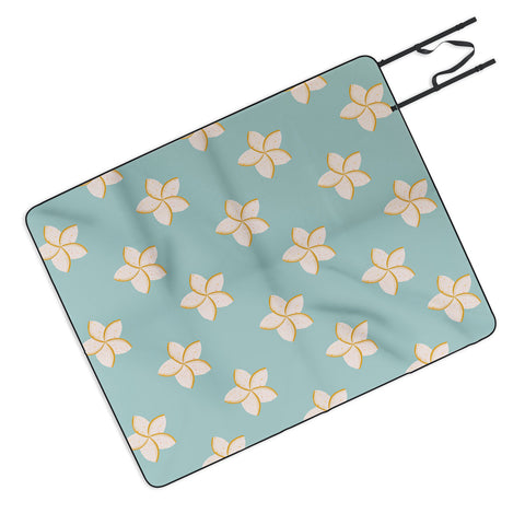 Cynthia Haller White and turquoise plumeria Picnic Blanket