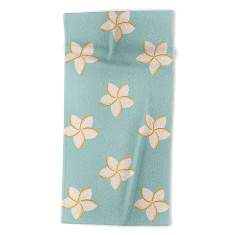Cynthia Haller White and turquoise plumeria Beach Towel