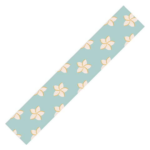Cynthia Haller White and turquoise plumeria Table Runner