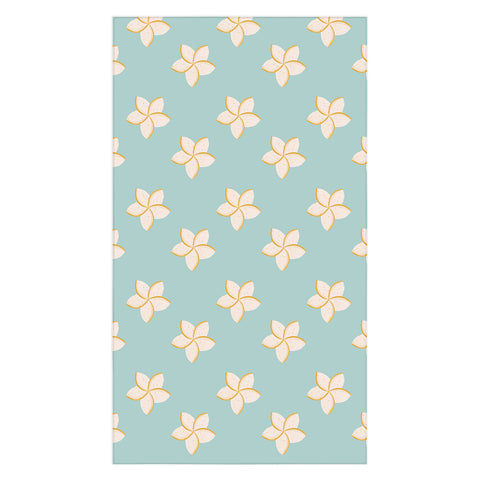 Cynthia Haller White and turquoise plumeria Tablecloth