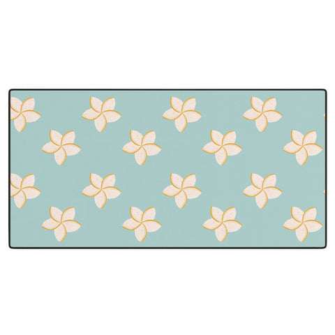 Cynthia Haller White and turquoise plumeria Desk Mat