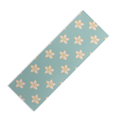 Cynthia Haller White and turquoise plumeria Yoga Mat