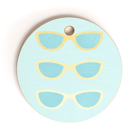 Cynthia Haller Yellow and blue retro sunglass Cutting Board Round
