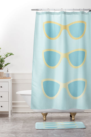 Cynthia Haller Yellow and blue retro sunglass Shower Curtain And Mat