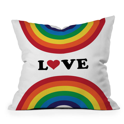 CynthiaF 70s Love Rainbow Throw Pillow