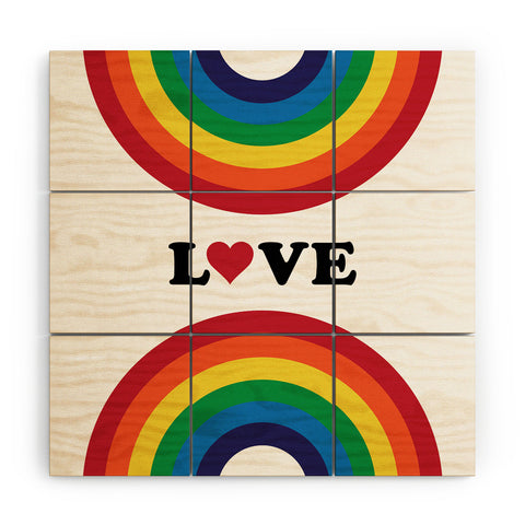CynthiaF 70s Love Rainbow Wood Wall Mural
